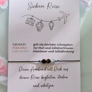 SICHERE REISE Armband Reisebegleiter happy travel Schutzarmband Edelstein Kristalle Geschenk personalisiert Turmalin Tigerauge Labradorit Bild 2