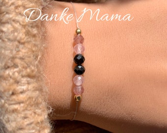 Thank you MAMA protective bracelet TEXT PERSONALIZABLE mother bracelet strawberry quartz rose quartz onyx gemstones faceted gift for Mother's Day
