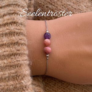 Tröstarmband, sorgarmband, kraftarmband, styrkegivare, ametist, solsten, rhodonit, 14k guldfylld