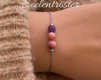 Soul Comforter Consolation Bracelet de deuil ou collier de protection Bracelet Cristaux de pierres précieuses Cadeau personnalisé Améthyste Pierre de soleil Rhodonite