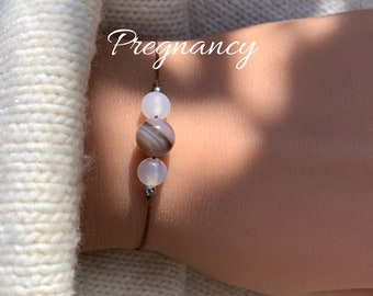 Schwangerschaft Geburt Schutzarmband Pregnancy Armband Botswana weisser Achat Edelsteine Kristalle Geschenk personalisiert Schutzarmband