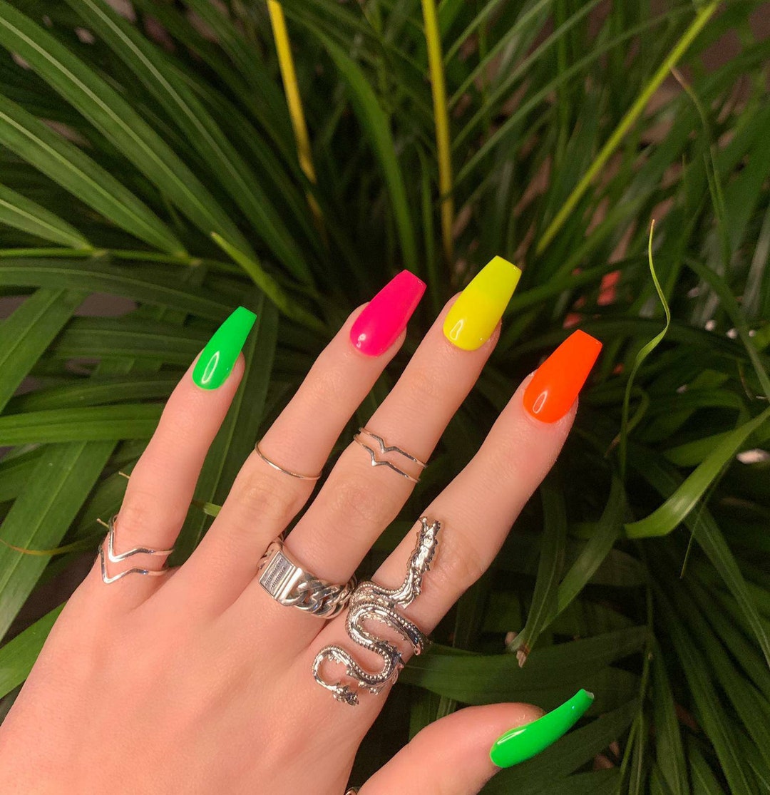 Neon Candy Press on Nails Nails Artificial Nails Stick on Nails Fake Gel Nails in Different Neon Colors Shiny or Matt Etsy