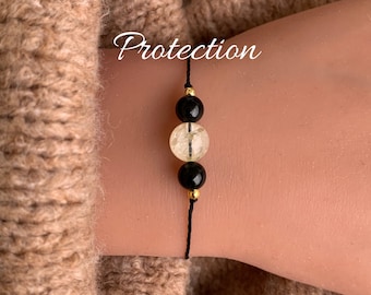 Pulseira de PEDRA PROTETORA • Pulseira de Proteção • Pulseira de Pedra Preciosa • Pulseira de Cristal • Presente de Amuleto da Sorte • Turmalina Citrino • Pulseira da Sorte