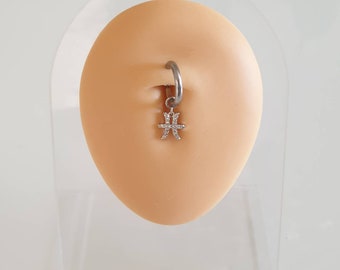 FAKE belly button piercing made of stainless steel with zodiac sign silver-colored