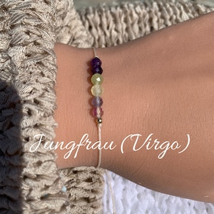 Bransoletka ze znakiem zodiaku Panna Panna • Bransoletka z kamieniami szlachetnymi • Ametyst Jadeit Fluoryt • Bransoletka szczęścia • Wypełnienie 14-karatowym złotem • Srebro 925 • Prezent