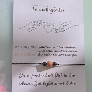 TRAUERBEGLEITER Trauerbegleitung Trost Trauer Armband Trauerarmband Edelstein Kristalle Geschenk personalisiert Rauchquarz Sonnenstein zdjęcie 2