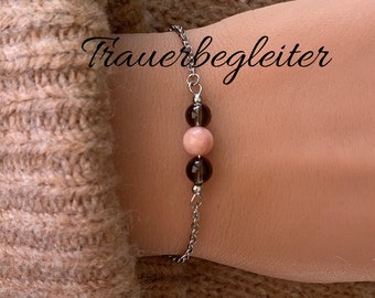 TRAUERBEGLEITER Trauerbegleitung Trost Trauer Armband oder Halskette Trauerarmband Edelstein Kristalle Geschenk personalisiert Rauchquarz