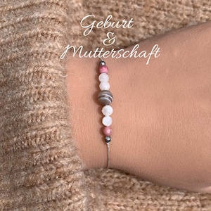 Kamień ochronny dla kobiet w ciąży • Bransoletka z kamieni szlachetnych • Agat botswański Kamień księżycowy Rodonit • Prezent na baby shower • Wypełnione 14-karatowym złotem • Srebro próby 925