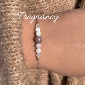 Kamień ochronny na poród w ciąży • Ciąża • Bransoletka Botswana Agat fasetowany • Prezent na baby shower • Wypełniony 14-karatowym złotem