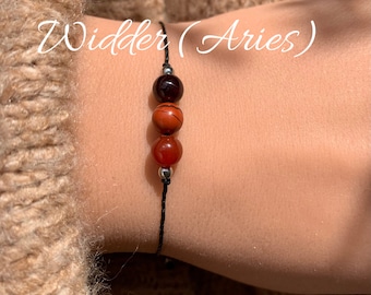 ARIES Zodiac Bracelet • Gemstone Bracelet • Garnet Jasper Red Agate • Lucky Bracelet • 14k gold-filled • 925 silver