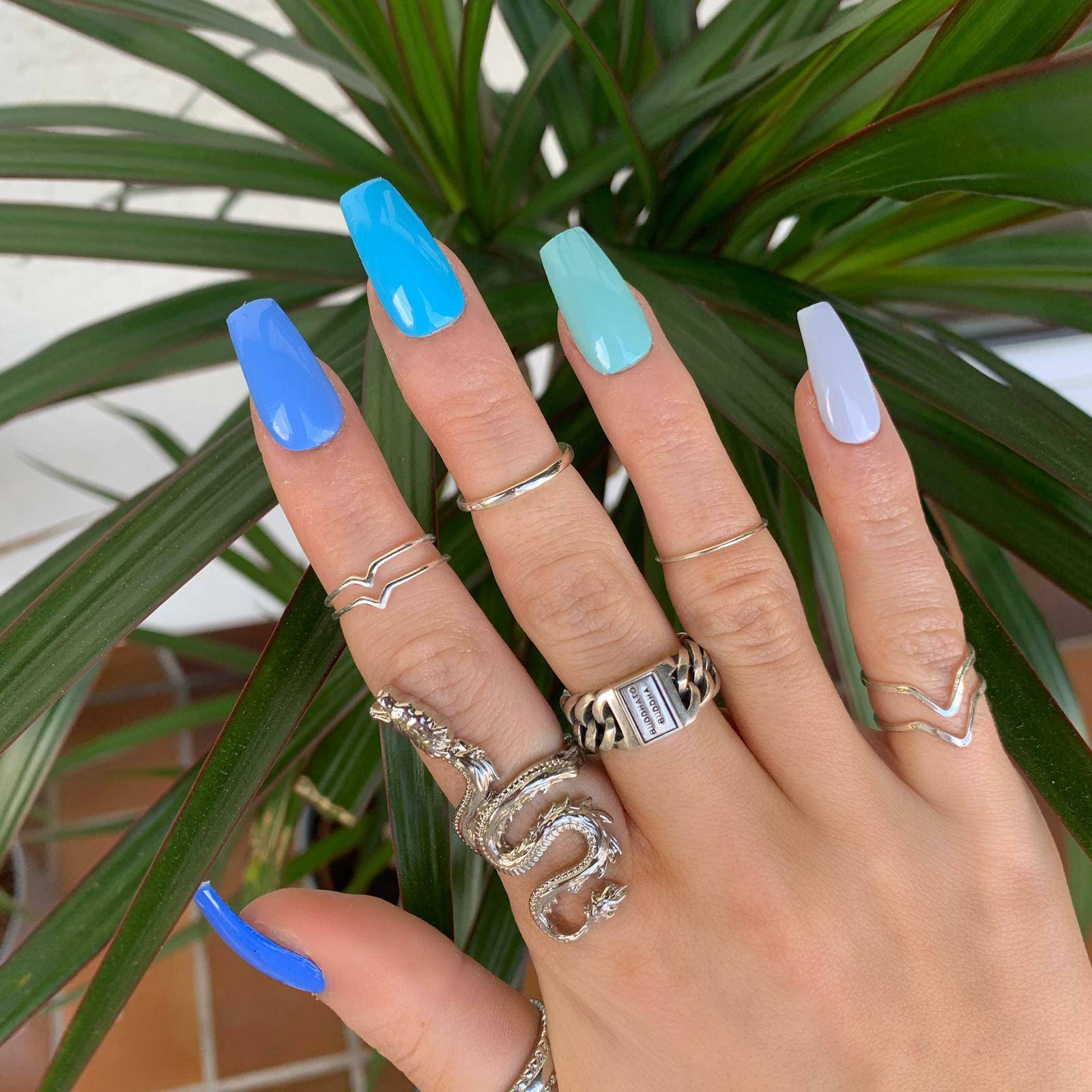 Aqua Presione las uñas en tonos azules brillantes o mate - Etsy México