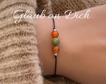 Glaub an Dich Mutmacher Du schaffst das Armband Schutzarmband Edelstein Kristalle Geschenk personalisiert Karneol Carneol Jade