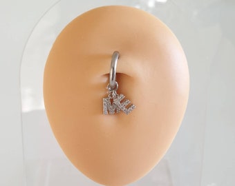 FAKE Bauchnabelpiercing aus Edelstahl mit 2 Initialen Buchstaben - silberfarben