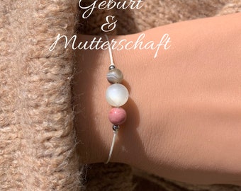 Geburt Mutterschaft Schutzarmband Mutter Kind Bindung Armband Edelsteine Kristalle Geschenk personalisiert Botswana Achat Mondstein Rhodonit