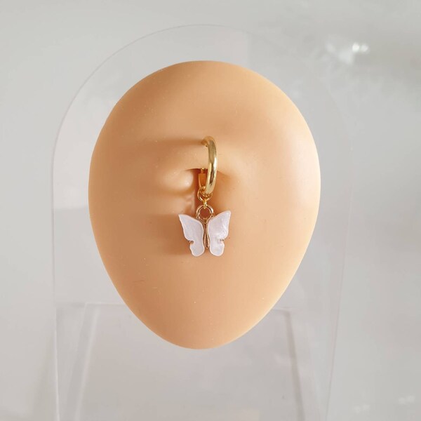 FAUX piercing de nombril en acier inoxydable avec papillon