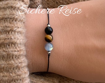 VEILIGE REIS armband reisgenoot happy travel beschermende armband edelsteen kristallen cadeau gepersonaliseerde toermalijn tijgeroog labradoriet