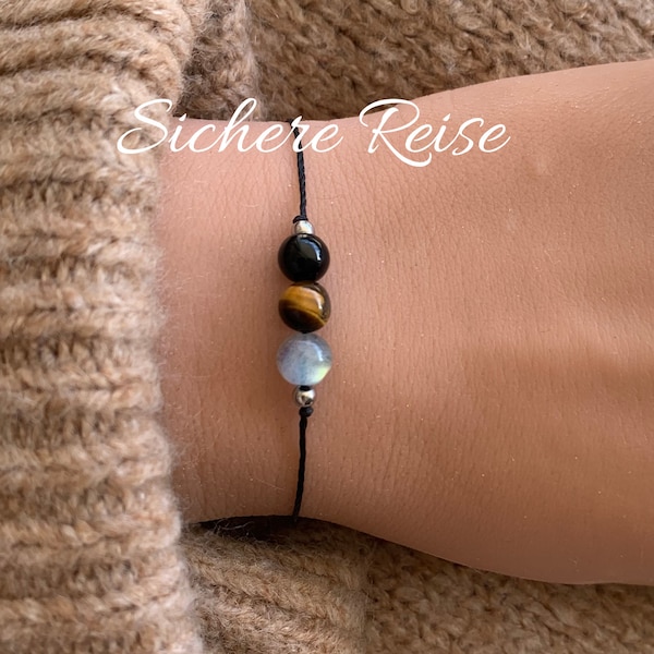 SICHERE REISE Armband Reisebegleiter happy travel Schutzarmband Edelstein Kristalle Geschenk personalisiert Turmalin Tigerauge Labradorit