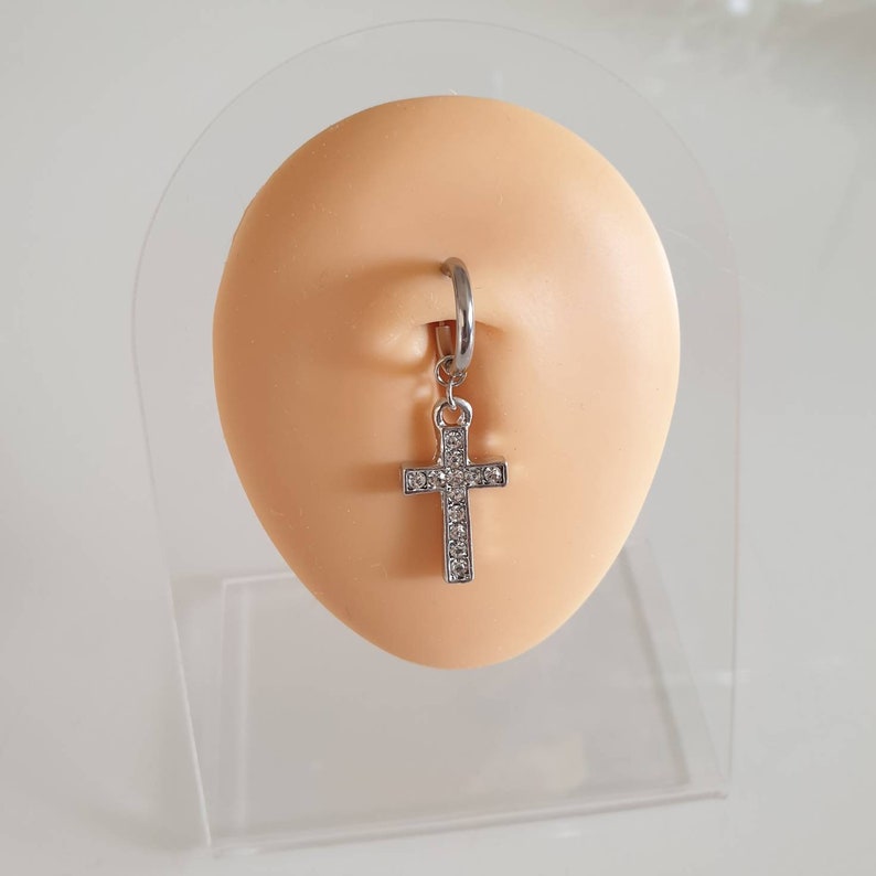 FAKE belly button piercing made of stainless steel with cross 