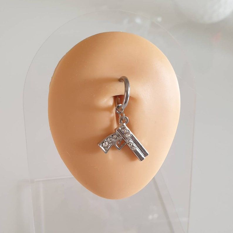 FAKE stainless steel belly button piercing with pistol 