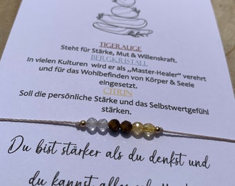 INNER STRENGTH Bracelet • Power Bracelet • Courage Bracelet • Rock Crystal • Tiger's Eye • Citrine • Lucky Charm • Gemstone Bracelet
