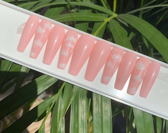 Cotton Candy - Press On Nails Nägel Kunstnägel Aufklebnägel Gelnägel in rosa mit Wolken glänzend oder matt