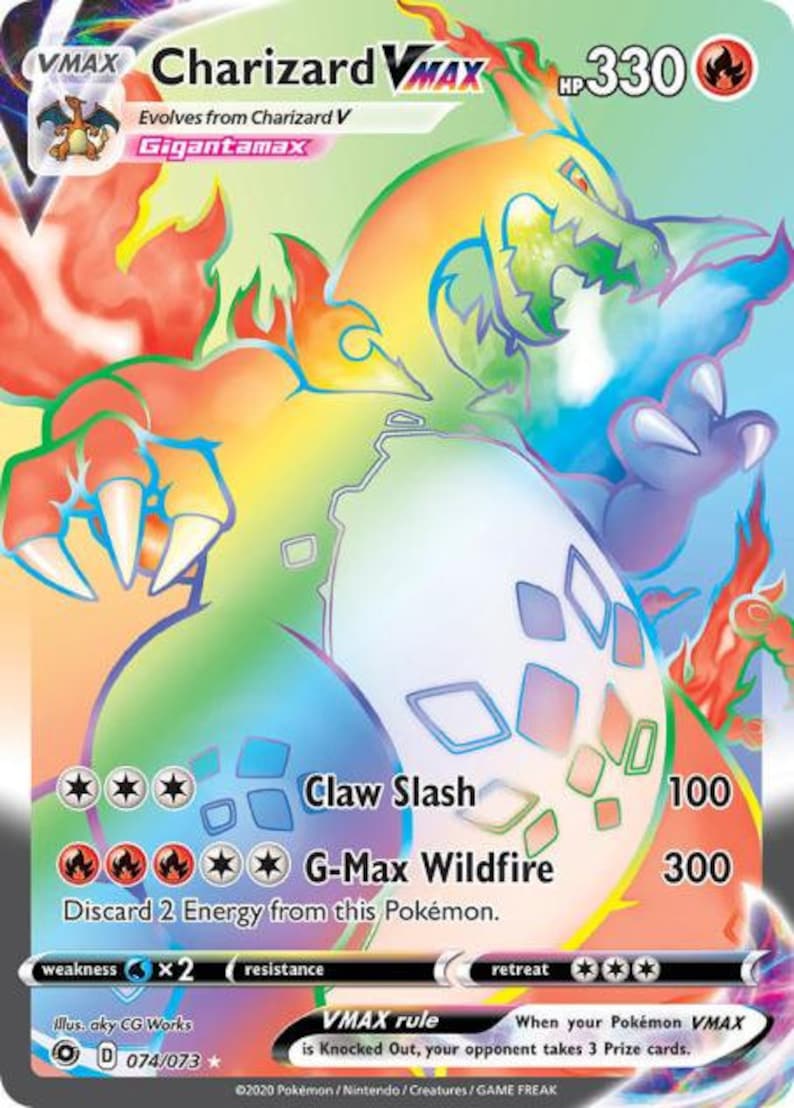 Rainbow Zeldzame Charizard VMAX PROXY Niet holo met de Etsy