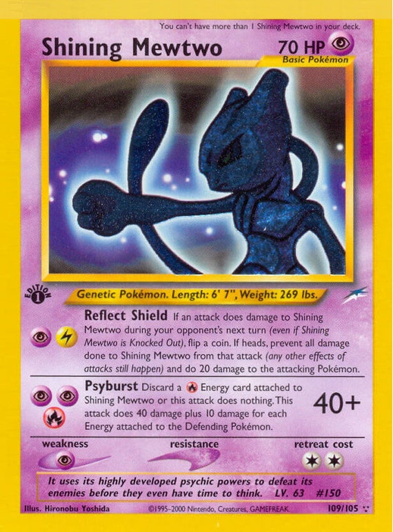 Shining Mewtwo - PROXY - Not holo Hand Made - Pokemon Card.