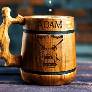 Wooden Beer Mug with Name, Engraved Wood Beer Mug with Text Custom Tankard, Handmade Stein, Birthday Gift, Dad Gift, Groomsmen Gift