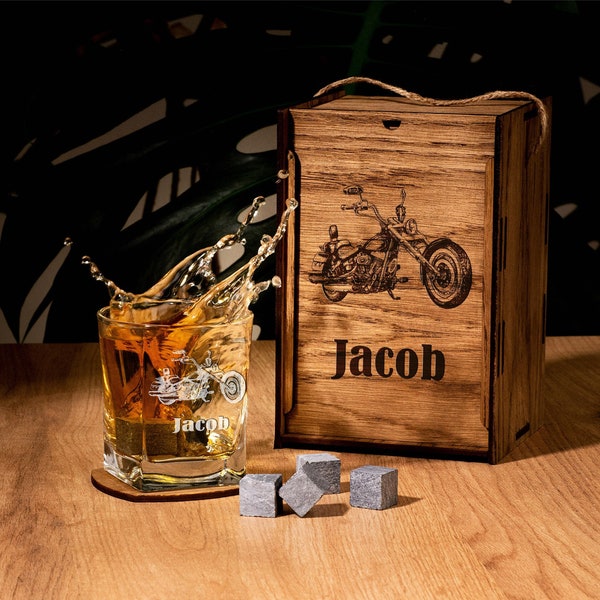 Personalized motorcycle whiskey gift set biker gifts for men motorcycle gift for him Christmas gift Father's Day Gift