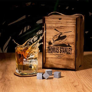 Helicopter pilot gift whiskey glass set Christmas gift for husband bourbon whiskey glasses Rocks Glass Retirement Gifts