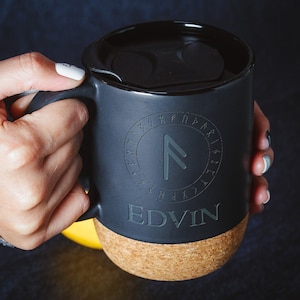 Mug de voyage cadeau Viking, Futhark Ansuz bonne chance en attente runa
