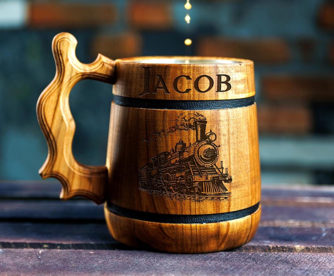 Engraved Beer Mug With Vintage Train, Steam Train Locomotive Tankard ...