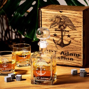 Custom Whiskey Military Gift Set, Decanter Set  Military, Navy Gift, Military Retirement Gift, Veteran Gift, US Navy Gift,  Husband gifts