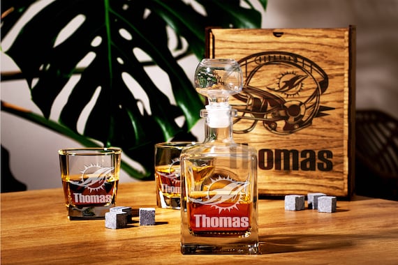 Set Decanter Whisky Con 4 Bicchieri - Vetro, 800ml Decanter E Bicchieri 300ml, Idee Regalo Per Uomo - Foto 2