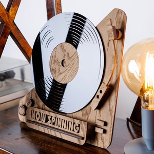 Now Spinning Vinyl Record Stand, Wooden Tabletop Record Display, Now Playing Vinyl Record Holder image 1