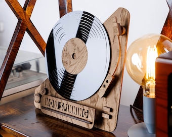 Now Spinning Vinyl Record Stand, Wooden Tabletop Record Display, Now Playing Vinyl Record Holder