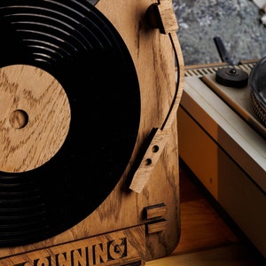 Now Spinning Vinyl Record Stand, Wooden Tabletop Record Display, Now Playing Vinyl Record Holder image 9