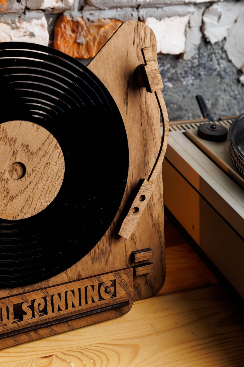 Now Spinning Vinyl Record Stand, Wooden Tabletop Record Display, Now Playing Vinyl Record Holder image 9