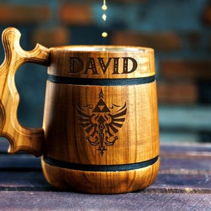 Engraved Wooden Beer Mug, Personalized Tankard, Birthday gift, Christmas, Wedding, Rustic Beer Tankard, fantasy wedding gift
