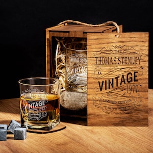 Monogram Whiskey Glass Gift Set: Engraved Bourbon Glass with Optional Wood Box