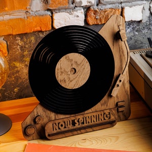 Now Spinning Vinyl Record Stand, Wooden Tabletop Record Display, Now Playing Vinyl Record Holder image 2