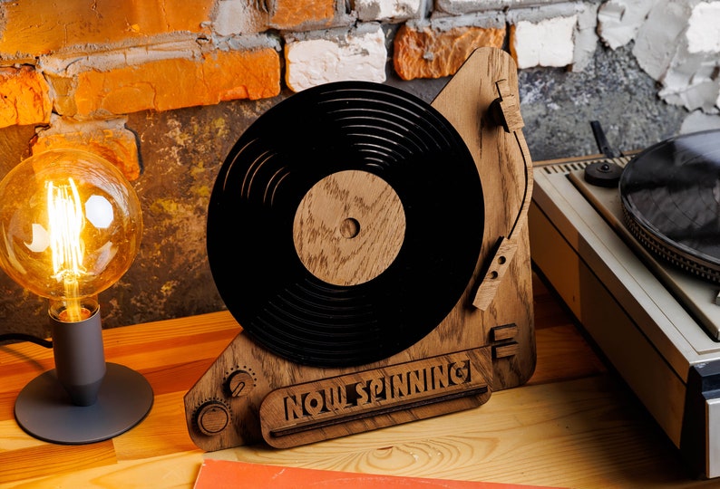 Now Spinning Vinyl Record Stand, Wooden Tabletop Record Display, Now Playing Vinyl Record Holder image 2