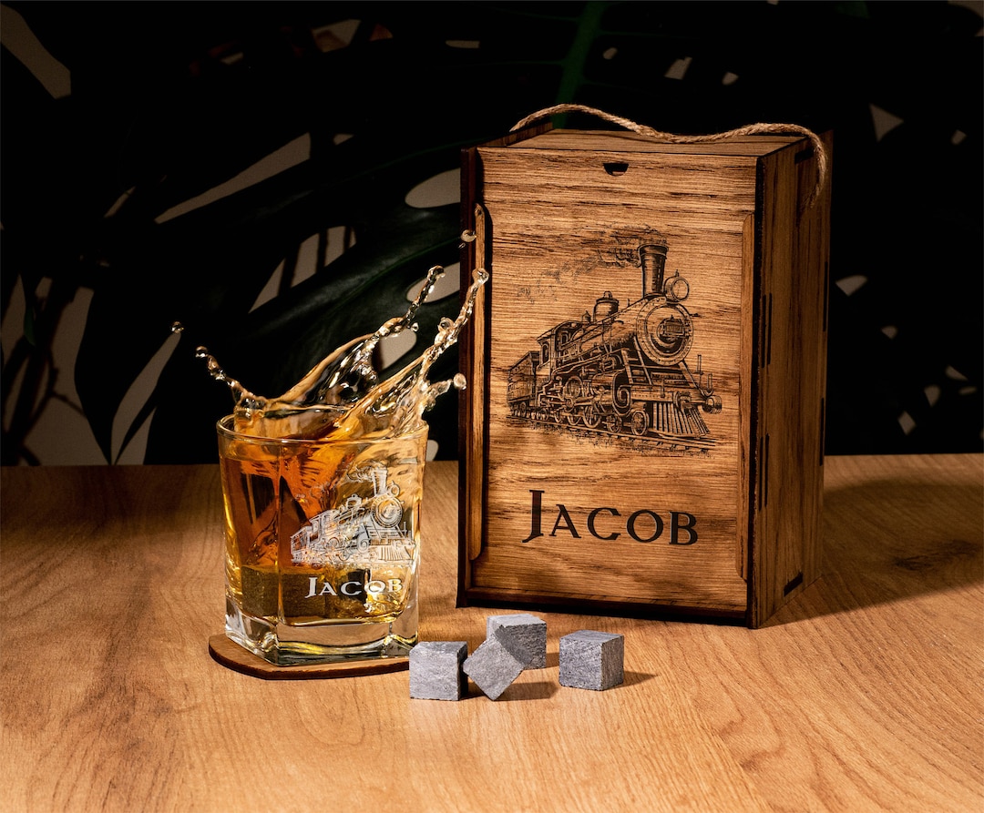 Vintage Train Whiskey Glass Set Bourbon Whiskey Glasses Christmas Gift