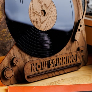 Now Spinning Vinyl Record Stand, Wooden Tabletop Record Display, Now Playing Vinyl Record Holder image 10