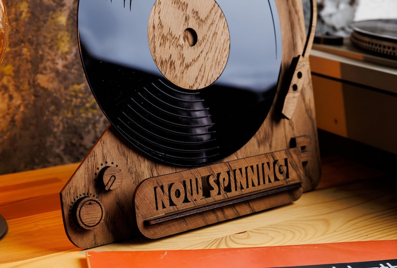 Now Spinning Vinyl Record Stand, Wooden Tabletop Record Display, Now Playing Vinyl Record Holder image 10