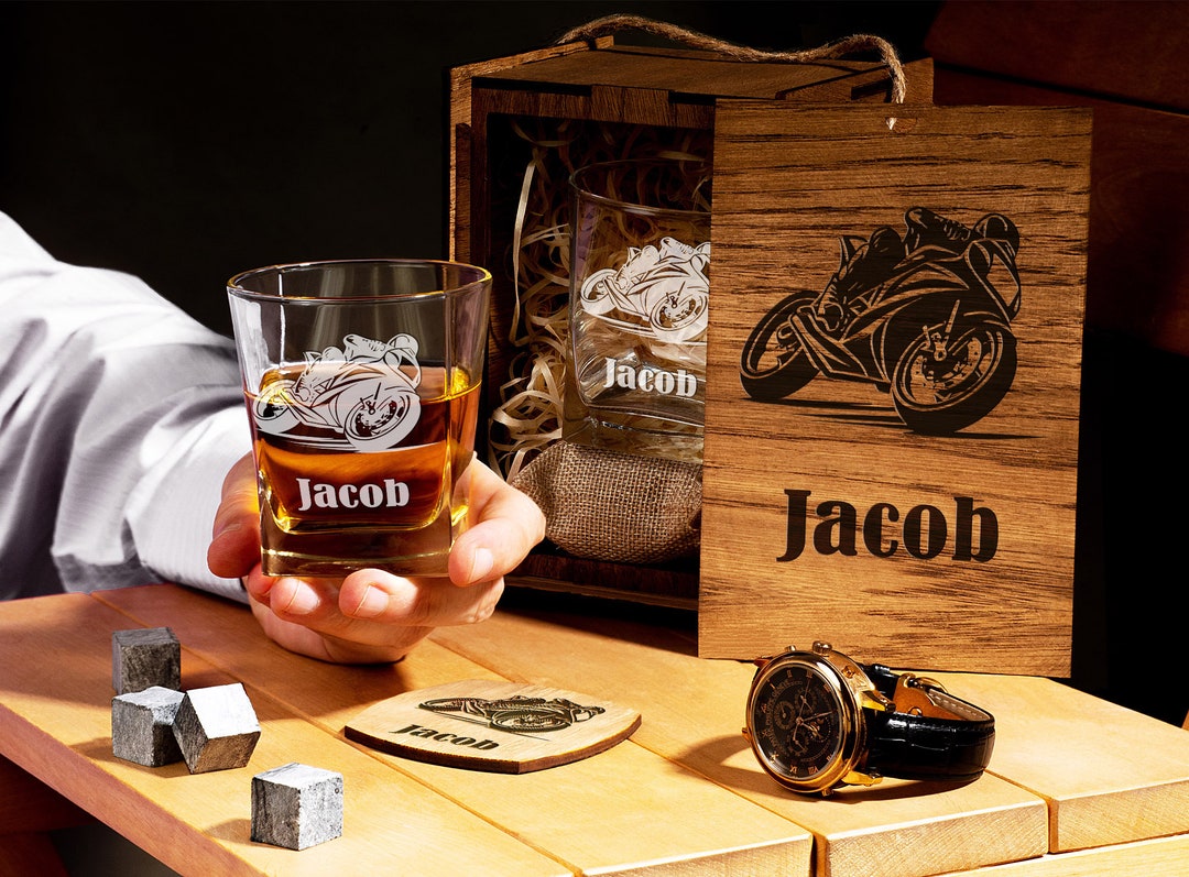 Personalized Motorcycle Whiskey Gift Set Biker Gifts for Men Motorcycle Gift for Him Christmas