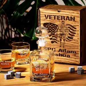 Custom Whiskey Military Gift Set- Military  Whiskey Lover Gift, Graduation, Whiskey Decanter Gift, Retirement Military, Deployment Gift
