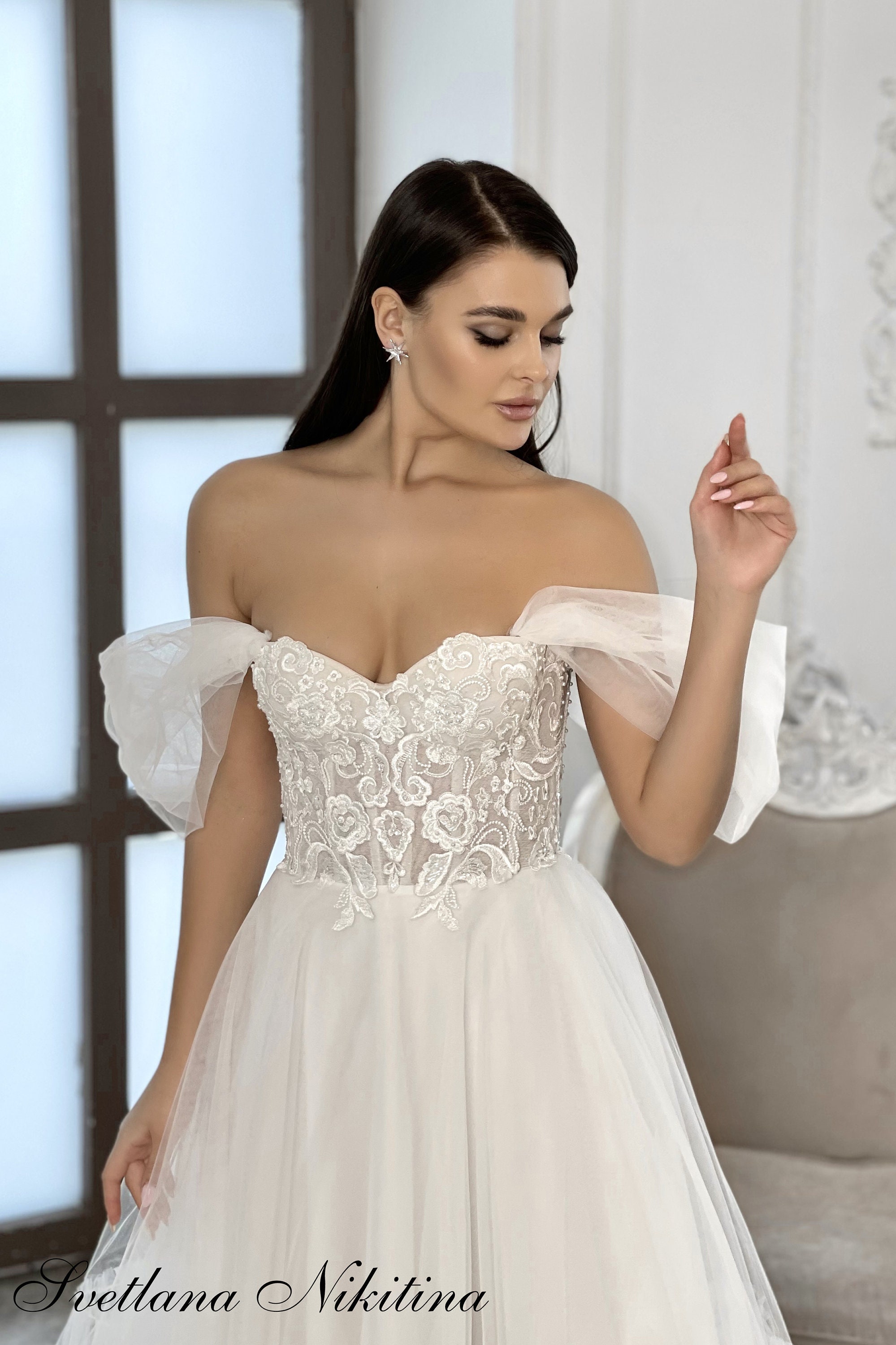 Tea-length bustier wedding dress Short wedding dress with | Etsy