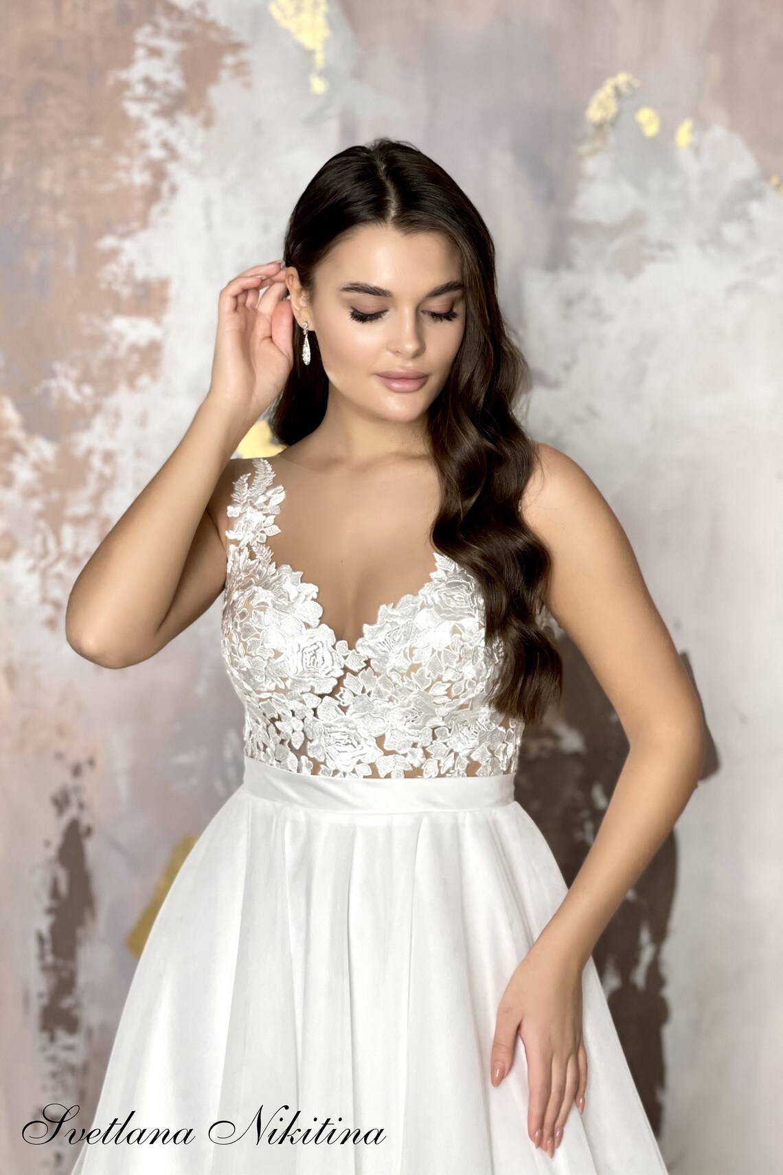 A-Linie Hochzeitskleid mit Schlitz V-Ausschnitt Brautkleid ...