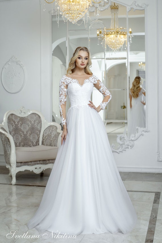 Lace wedding dress Long sleeves wedding dress A-line Custom | Etsy